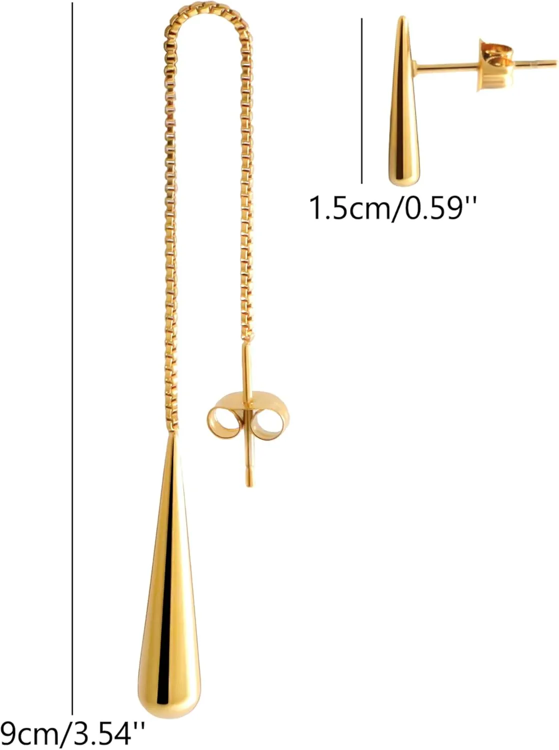 Teardrop Threader Long Dangle Earrings for Women, 18K Gold Plated Stainless Steel Dainty Earrings Chain Stud Tragus Piercing Hypoallergenic Earrings Trendy