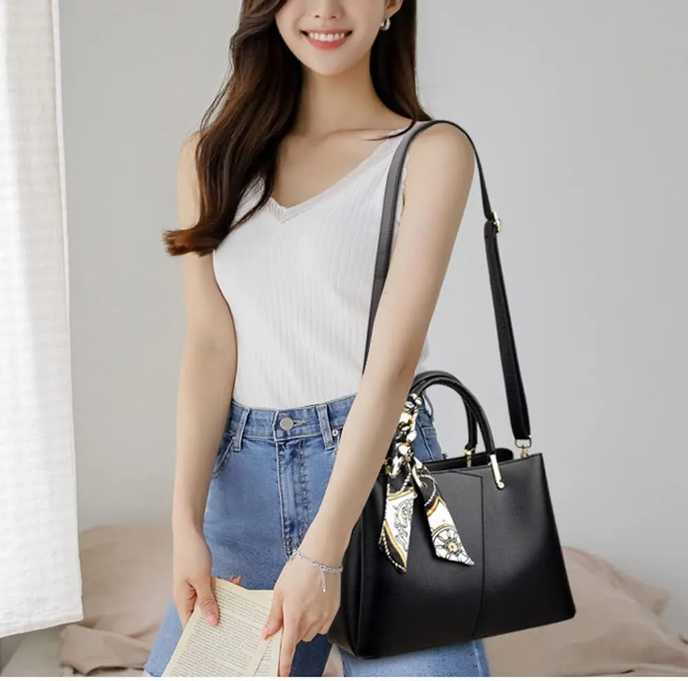 Vegan Leather Satchel Handbag for Women Top Handle Crossbody Bag Fashion Shoulder Bag Tote Large Ladies Purse (White)