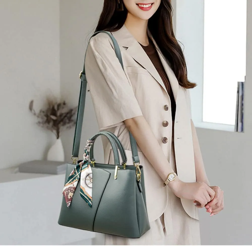Vegan Leather Satchel Handbag for Women Top Handle Crossbody Bag Fashion Shoulder Bag Tote Large Ladies Purse (White)