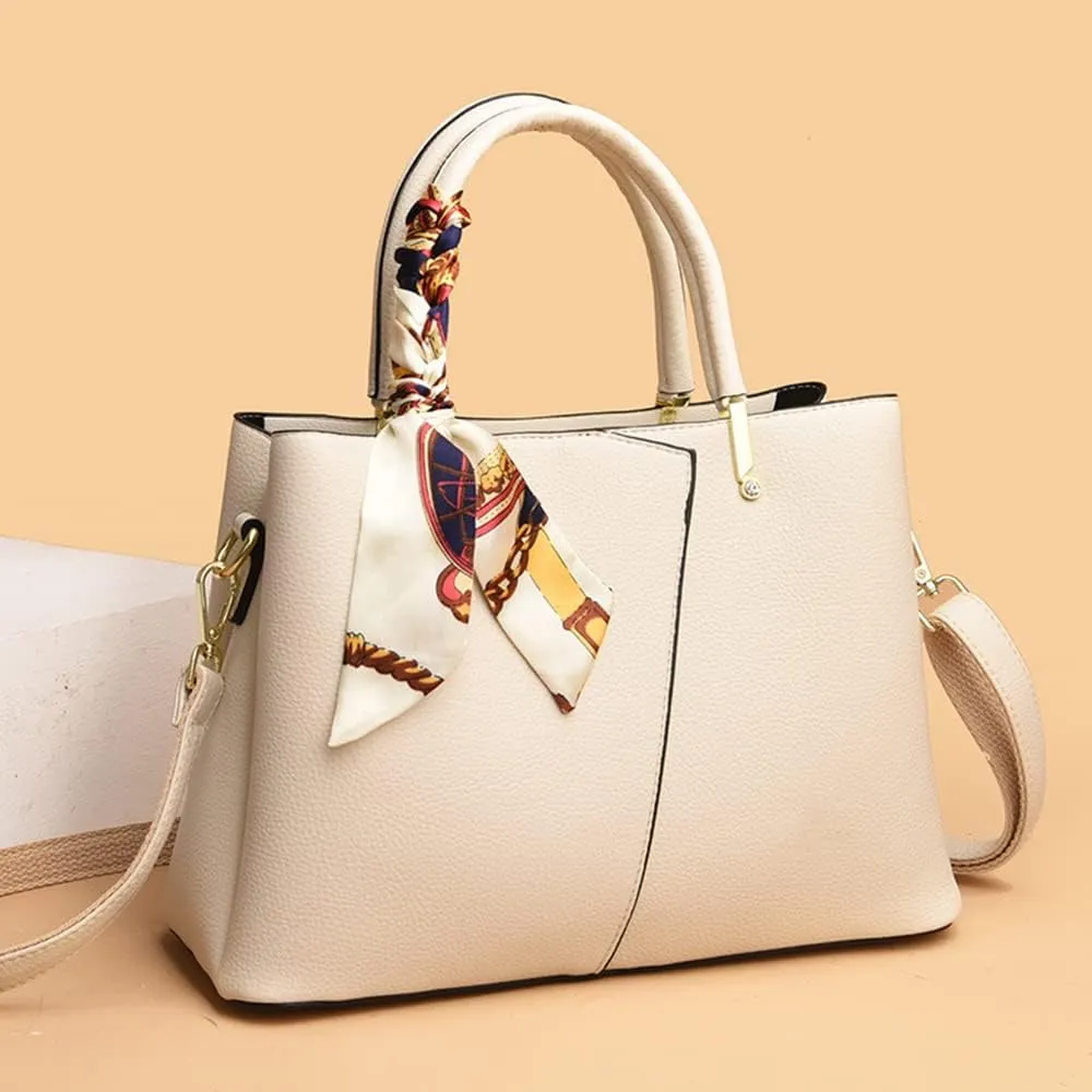 Vegan Leather Satchel Handbag for Women Top Handle Crossbody Bag Fashion Shoulder Bag Tote Large Ladies Purse (White)