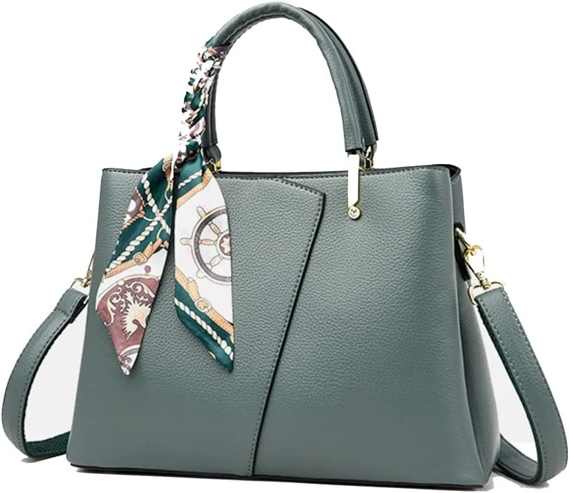Vegan Leather Satchel Handbag for Women Top Handle Crossbody Bag Fashion Shoulder Bag Tote Large Ladies Purse (White)