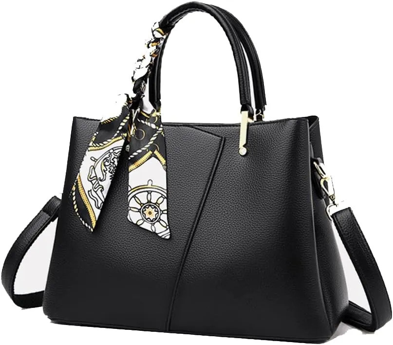 Vegan Leather Satchel Handbag for Women Top Handle Crossbody Bag Fashion Shoulder Bag Tote Large Ladies Purse (White)