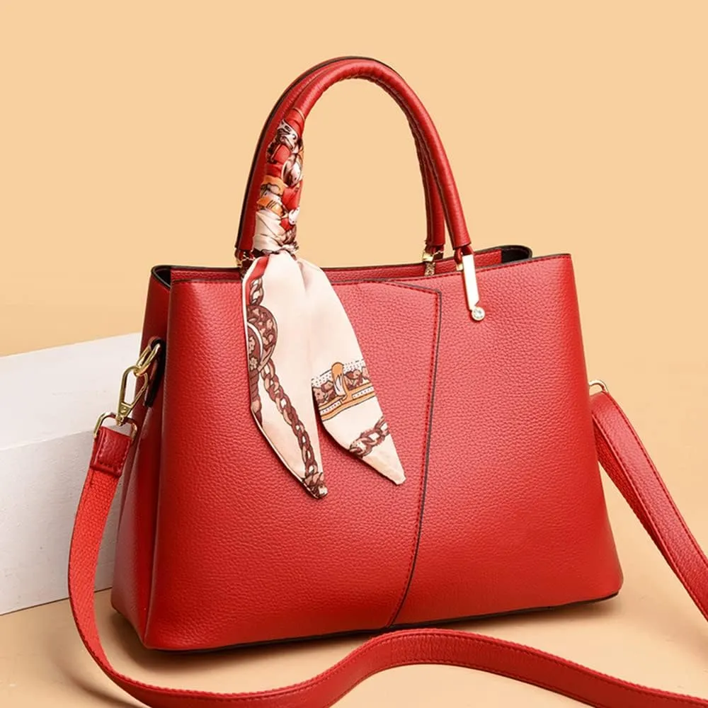 Vegan Leather Satchel Handbag for Women Top Handle Crossbody Bag Fashion Shoulder Bag Tote Large Ladies Purse (White)