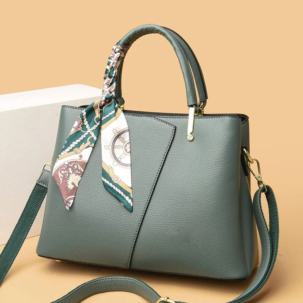 Vegan Leather Satchel Handbag for Women Top Handle Crossbody Bag Fashion Shoulder Bag Tote Large Ladies Purse (White)