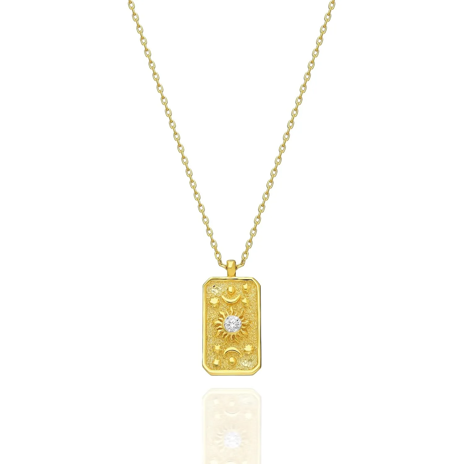 Vintage SUN Tarot Card Necklace - Gold & Diamond Pendant with Adjustable Chain, Meaningful Unisex Lucky Charm Necklace for a meaningful gift