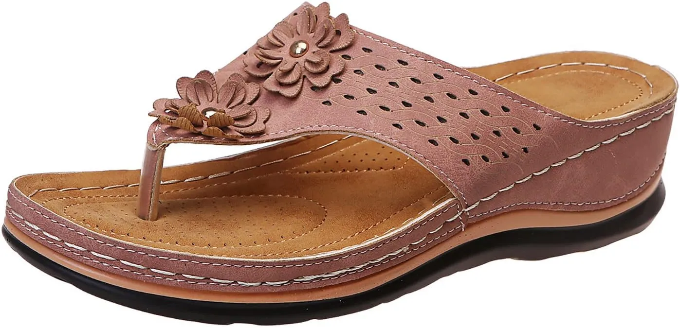 Wedge Sandals for Women 2024 Comfy Slider Flat Toe Sandals Summer Support T Flops Bottomed Slip Strap Women On With Arch