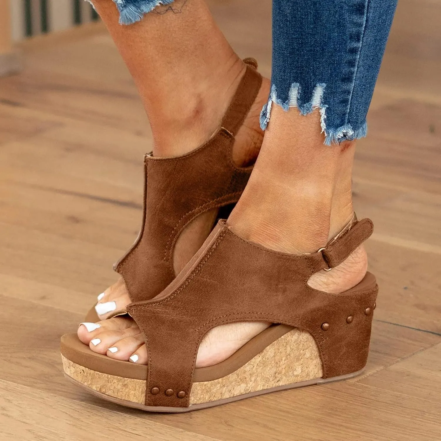 Wedge Sandals for Women 2024 Platform Open Toe Buckle Ankle Strap Espadrilles Casual Dressy Summer Shoes Ladies Carley Wedges Cushioned Insoles Lightweight for All Day Wear Hook Loop Closure