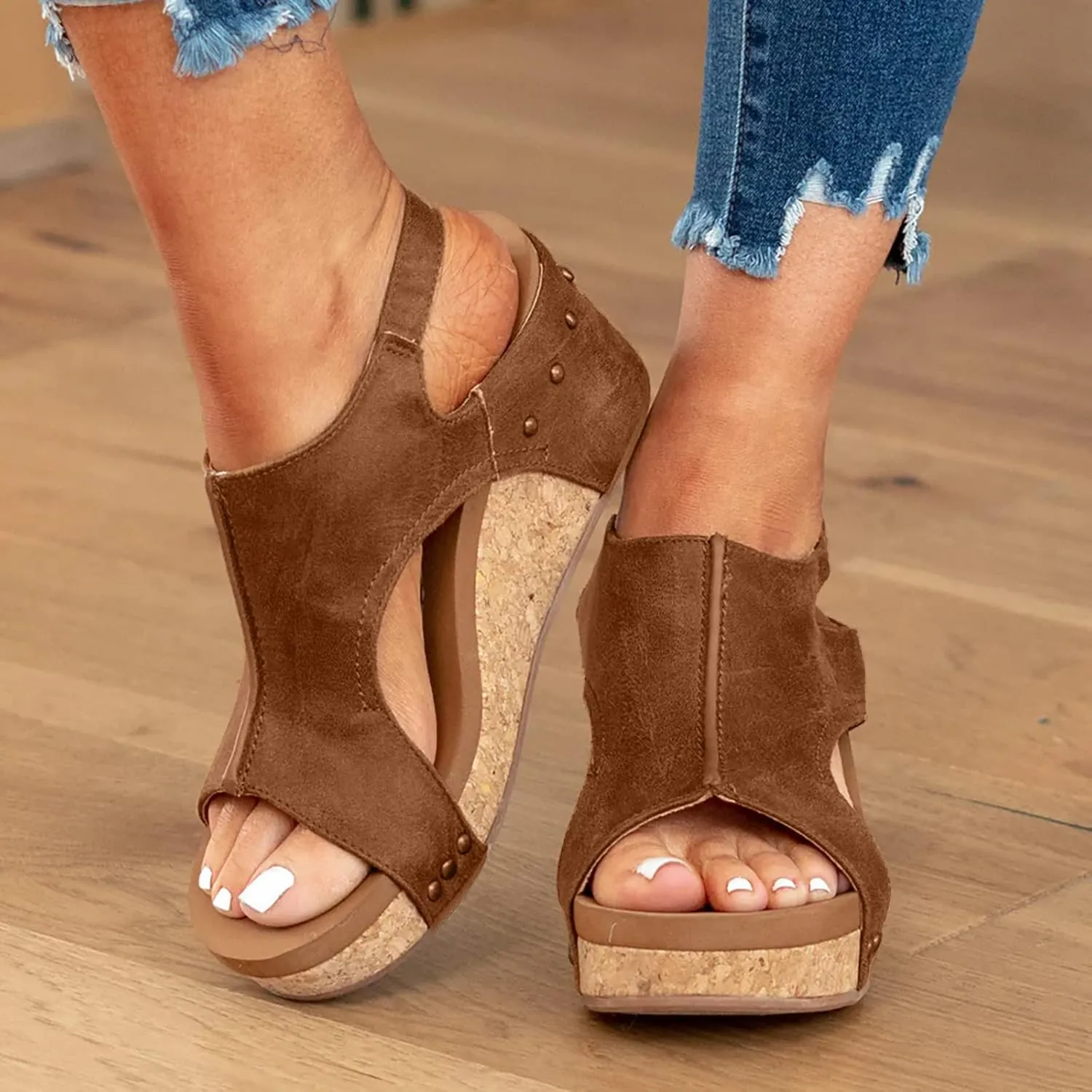 Wedge Sandals for Women 2024 Platform Open Toe Buckle Ankle Strap Espadrilles Casual Dressy Summer Shoes Ladies Carley Wedges Cushioned Insoles Lightweight for All Day Wear Hook Loop Closure