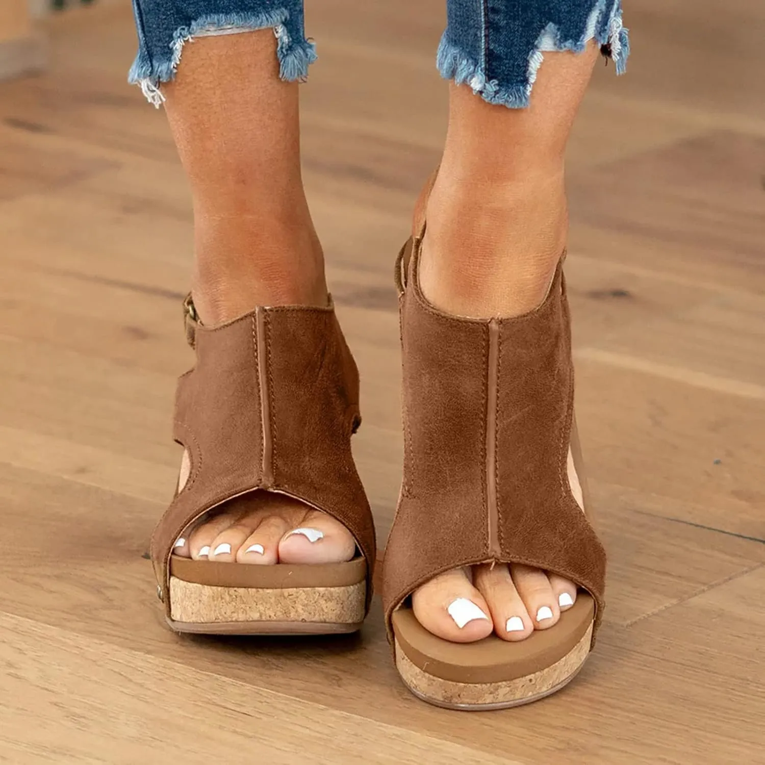 Wedge Sandals for Women 2024 Platform Open Toe Buckle Ankle Strap Espadrilles Casual Dressy Summer Shoes Ladies Carley Wedges Cushioned Insoles Lightweight for All Day Wear Hook Loop Closure