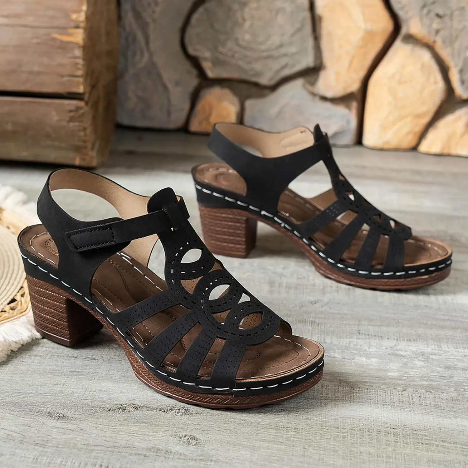 Wedge Sandals for Women 2025 Women's Summer Dressy Platform Chunky Heels Sandal Open Toe Ankle Strap Comfortable Orthopedic Wedges Ladies Casual Outdoor Vacation Party Shoes