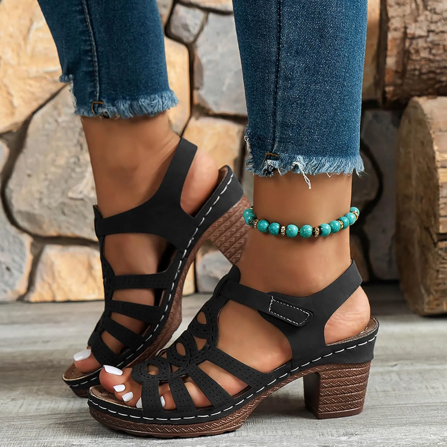 Wedge Sandals for Women 2025 Women's Summer Dressy Platform Chunky Heels Sandal Open Toe Ankle Strap Comfortable Orthopedic Wedges Ladies Casual Outdoor Vacation Party Shoes