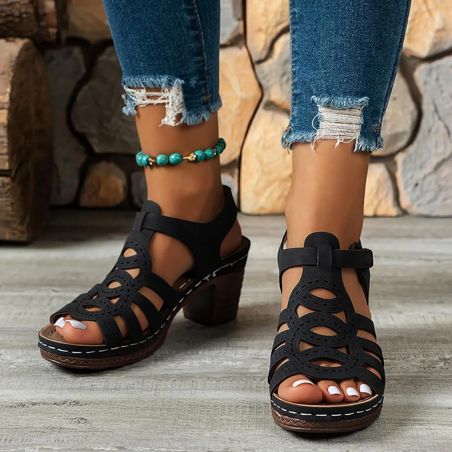Wedge Sandals for Women 2025 Women's Summer Dressy Platform Chunky Heels Sandal Open Toe Ankle Strap Comfortable Orthopedic Wedges Ladies Casual Outdoor Vacation Party Shoes