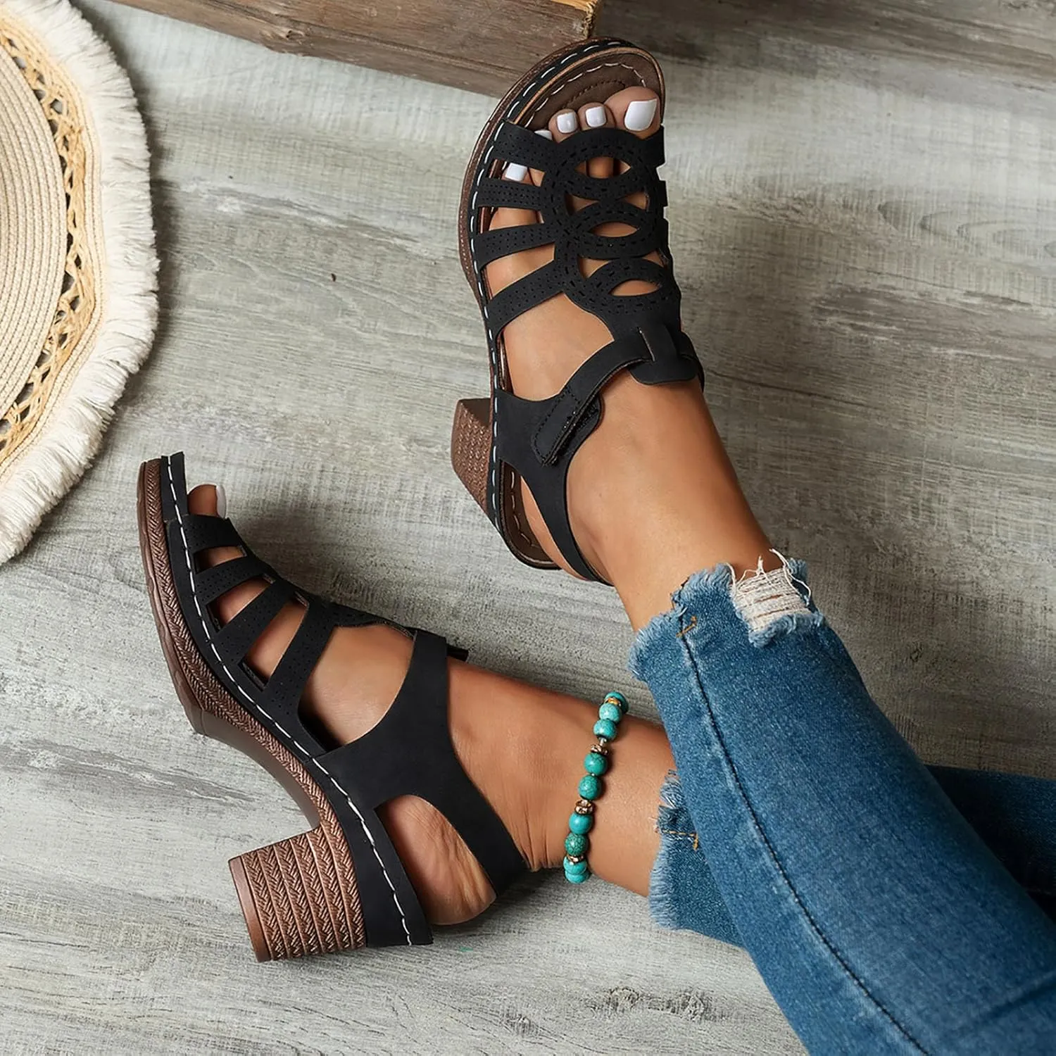 Wedge Sandals for Women 2025 Women's Summer Dressy Platform Chunky Heels Sandal Open Toe Ankle Strap Comfortable Orthopedic Wedges Ladies Casual Outdoor Vacation Party Shoes