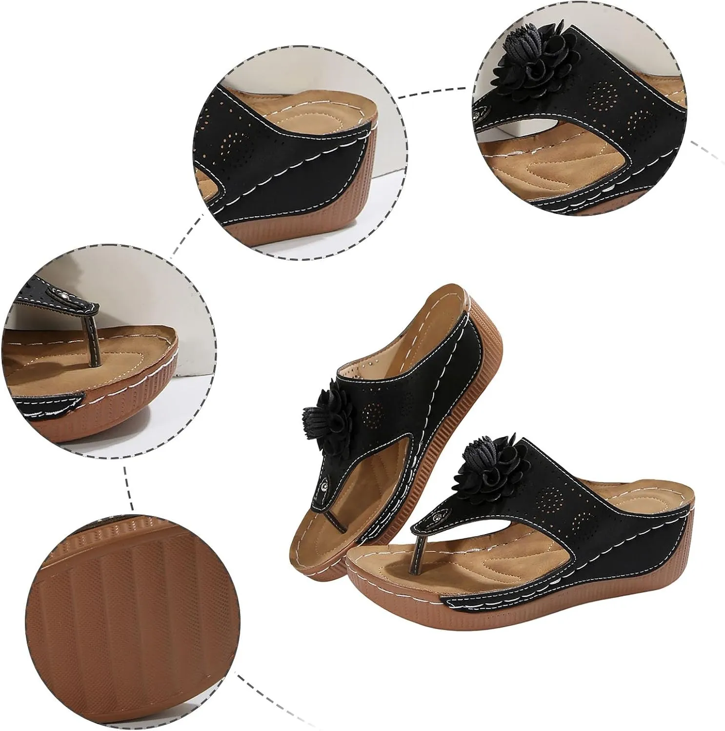 Wedge Sandals for Women Summer Dressy 2025 Womens Flower Design Wedges Sandal Flat Open Toe Platform Shoes Casual Boho Slip on Beach Walking Sandals Slippers