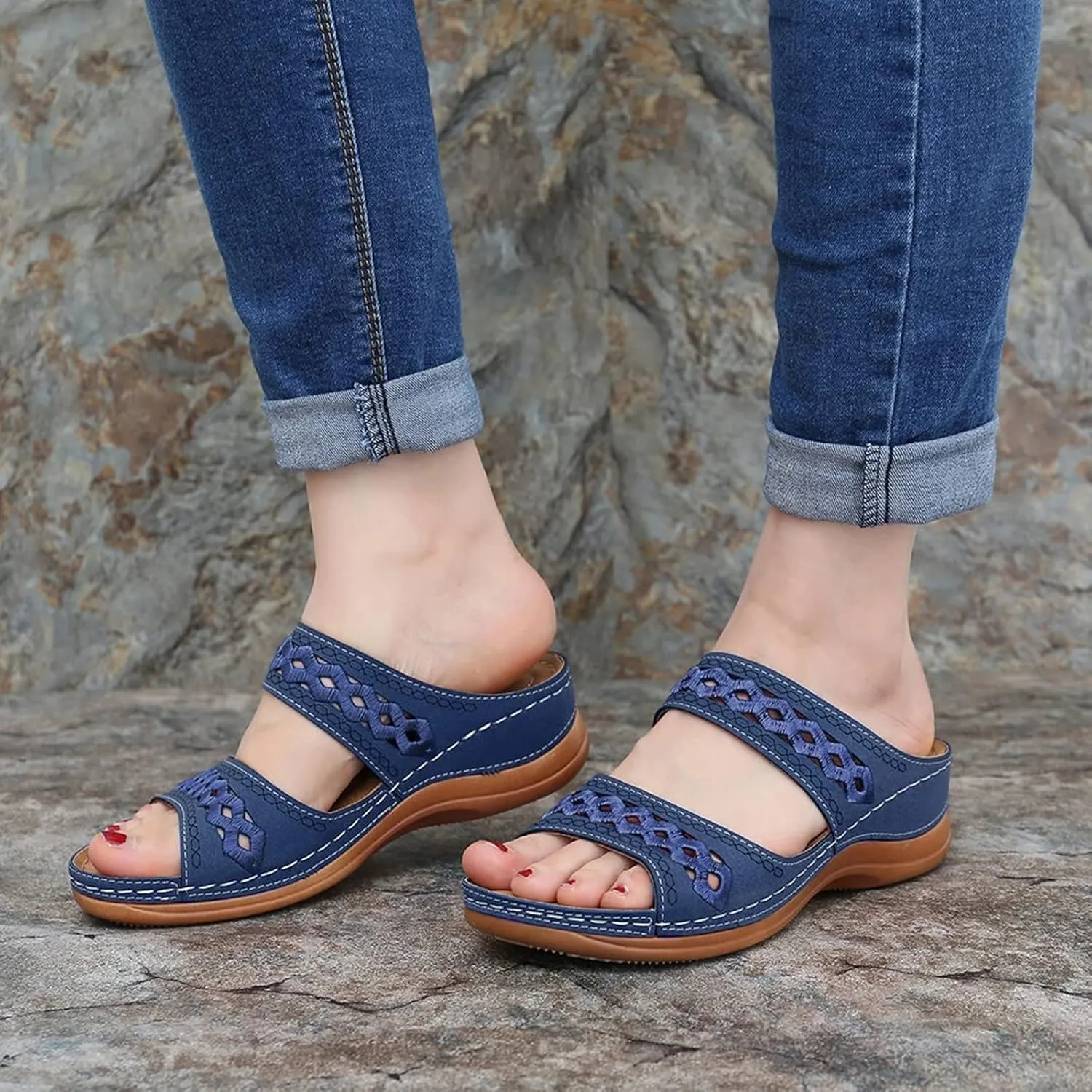 Wedge Sandals Women Comfortable Orthopedic Slippers Casual Arch Support Sandals Embroidered Outdoor Walking Shoes2