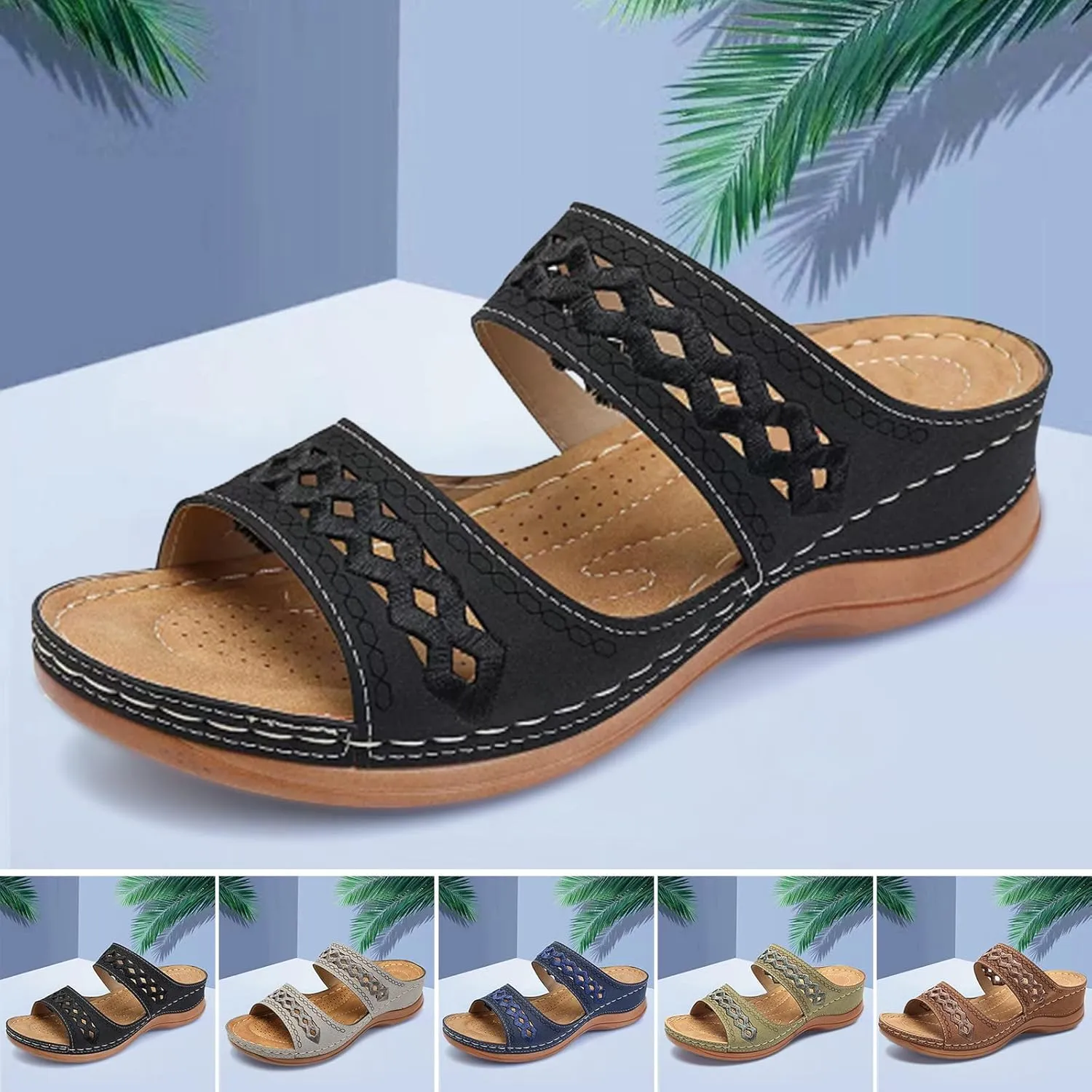 Wedge Sandals Women Comfortable Orthopedic Slippers Casual Arch Support Sandals Embroidered Outdoor Walking Shoes2