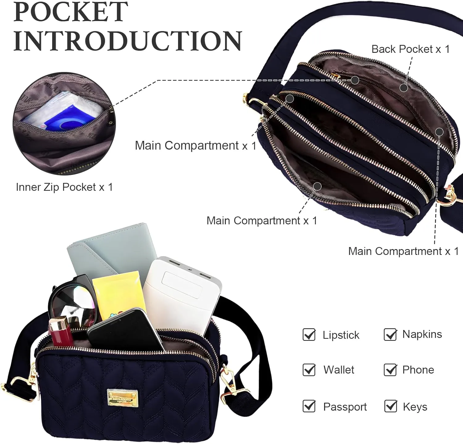 WITERY Small Crossboby Purse for Women - Waterproof Nylon Crossbody Phone Purse Shoulder Bag with Adjustable Strap