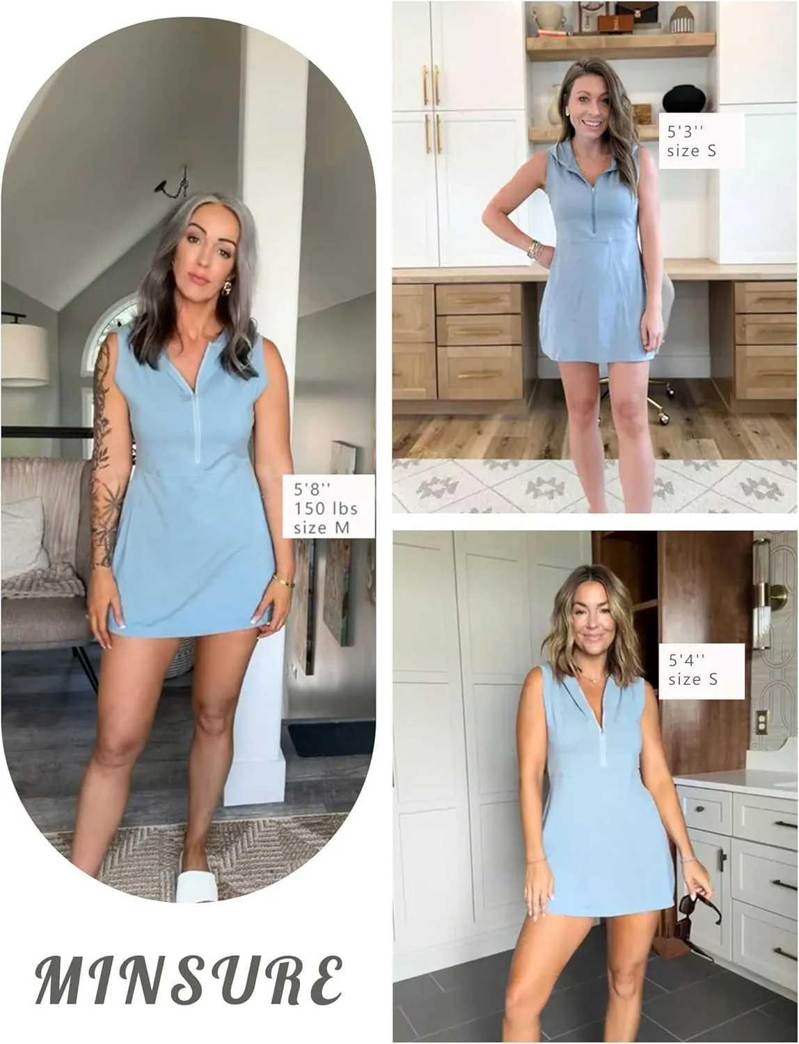 Women Athletic Tennis Dress Sleeveless Half Zip Hooded Workout Mini Dress with Shorts