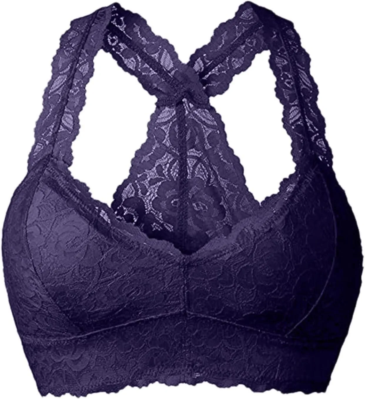 Women Floral Lace Bralette Padded Breathable Sexy Racerback Lace Bra Unpadded Unlined Wireless Pajamas Vest Lingerie
