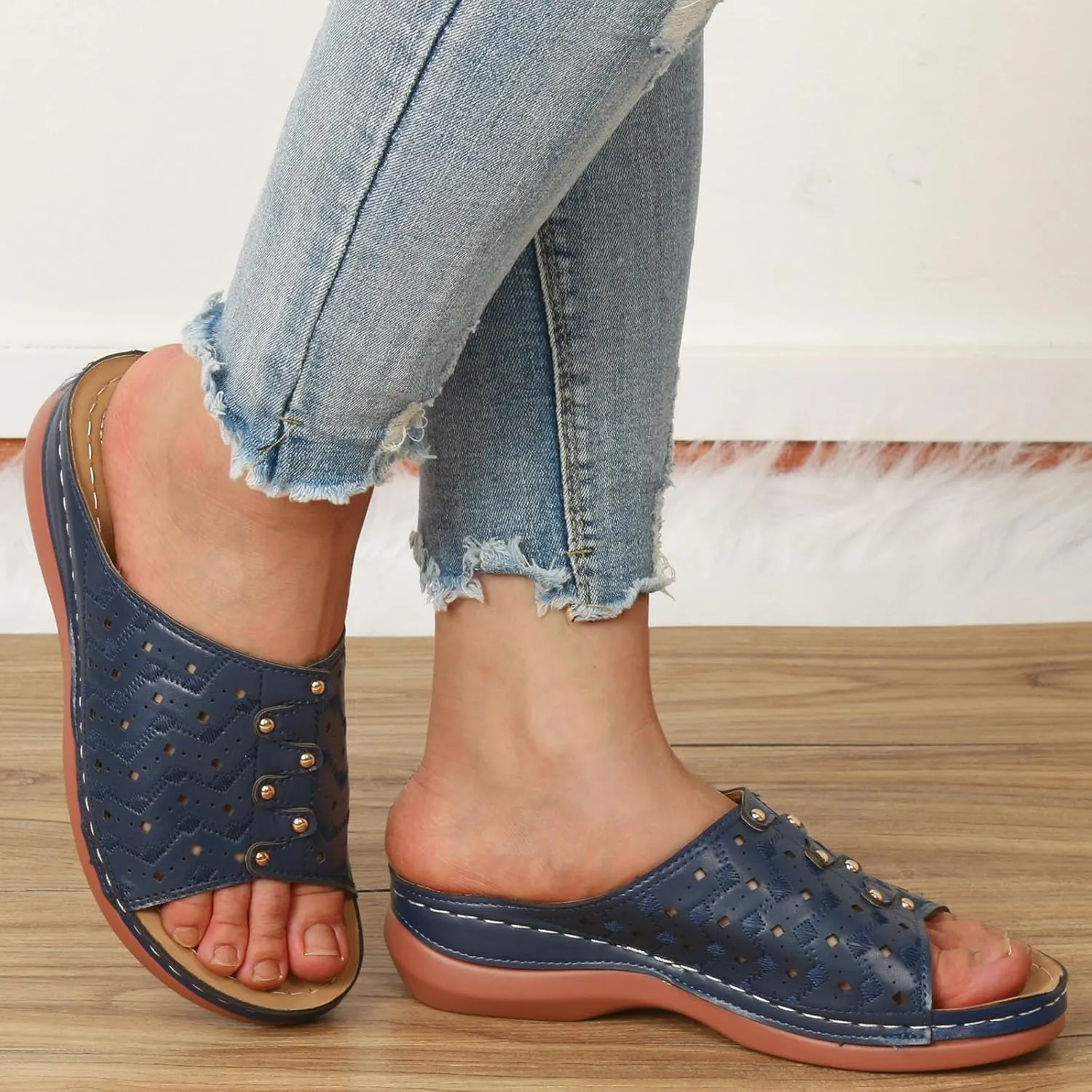 Women Shoes Wedge Heel Sandals Fashionable One Foot Wear Can Correct Arch Bohemian Sandals