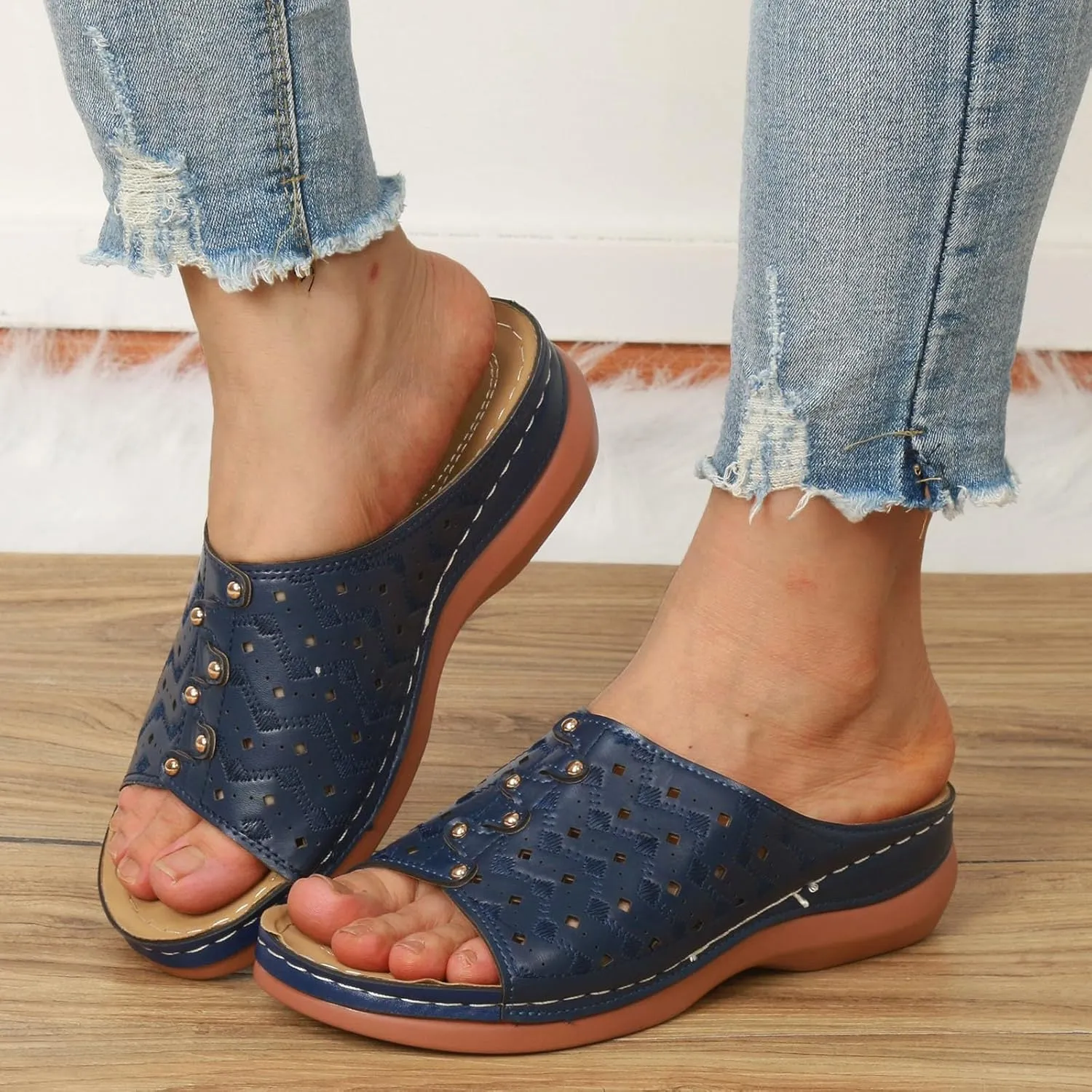 Women Shoes Wedge Heel Sandals Fashionable One Foot Wear Can Correct Arch Bohemian Sandals