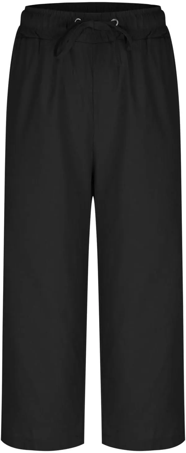 Women Summer Cotton Linen Capri Pants Plain Pant Elasticated Waist Cropped Trousers Loose Breathable Capris with Pocket