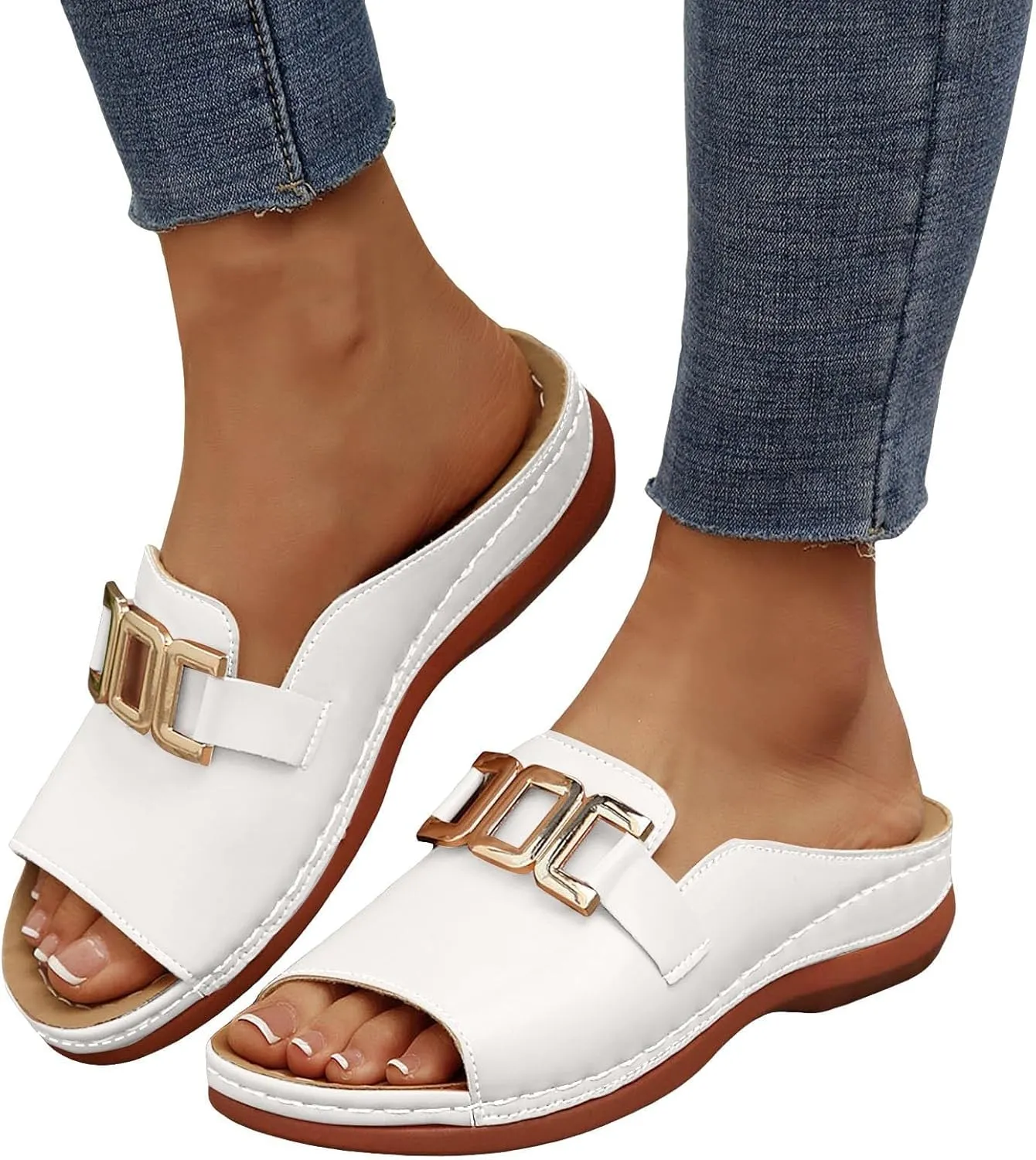 Women Summer Sandals Fish Mouth Slip On Slippers Comfortable Walking Shoes Casual Lightweight Open Toe Beach Sandals Simple Sandal