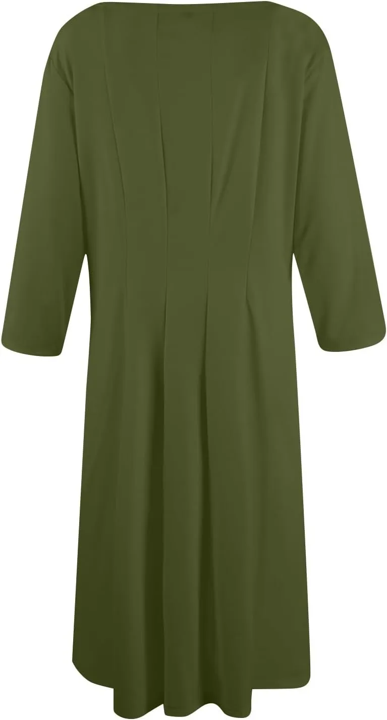 Women's 3/4 Sleeve A-line and Flare Midi Long Dress 2025 Spring Summer Casual Modest Petite Dresses