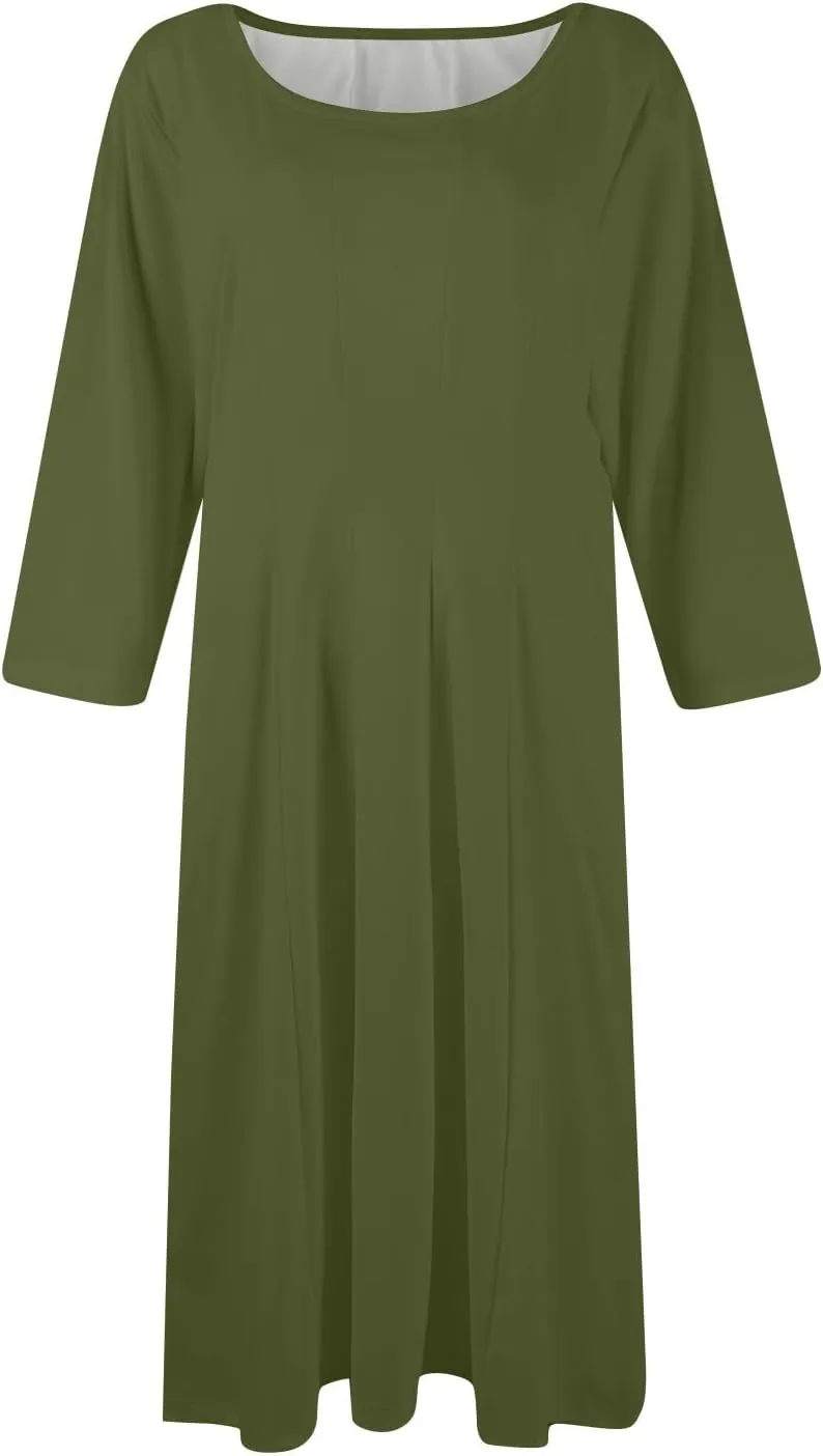 Women's 3/4 Sleeve A-line and Flare Midi Long Dress 2025 Spring Summer Casual Modest Petite Dresses