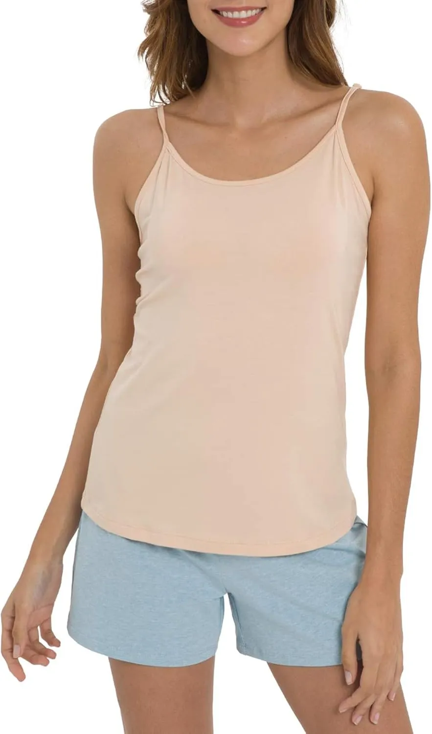 Women's Bamboo Viscose Camisole Undershirt Adjustable Spaghetti Strap Layering Tank Top