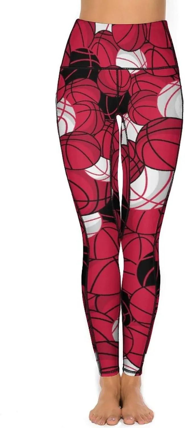 Women's Basketball High Waist Yoga Leggings with 2 Pockets Tummy Control Workout Yoga Pants