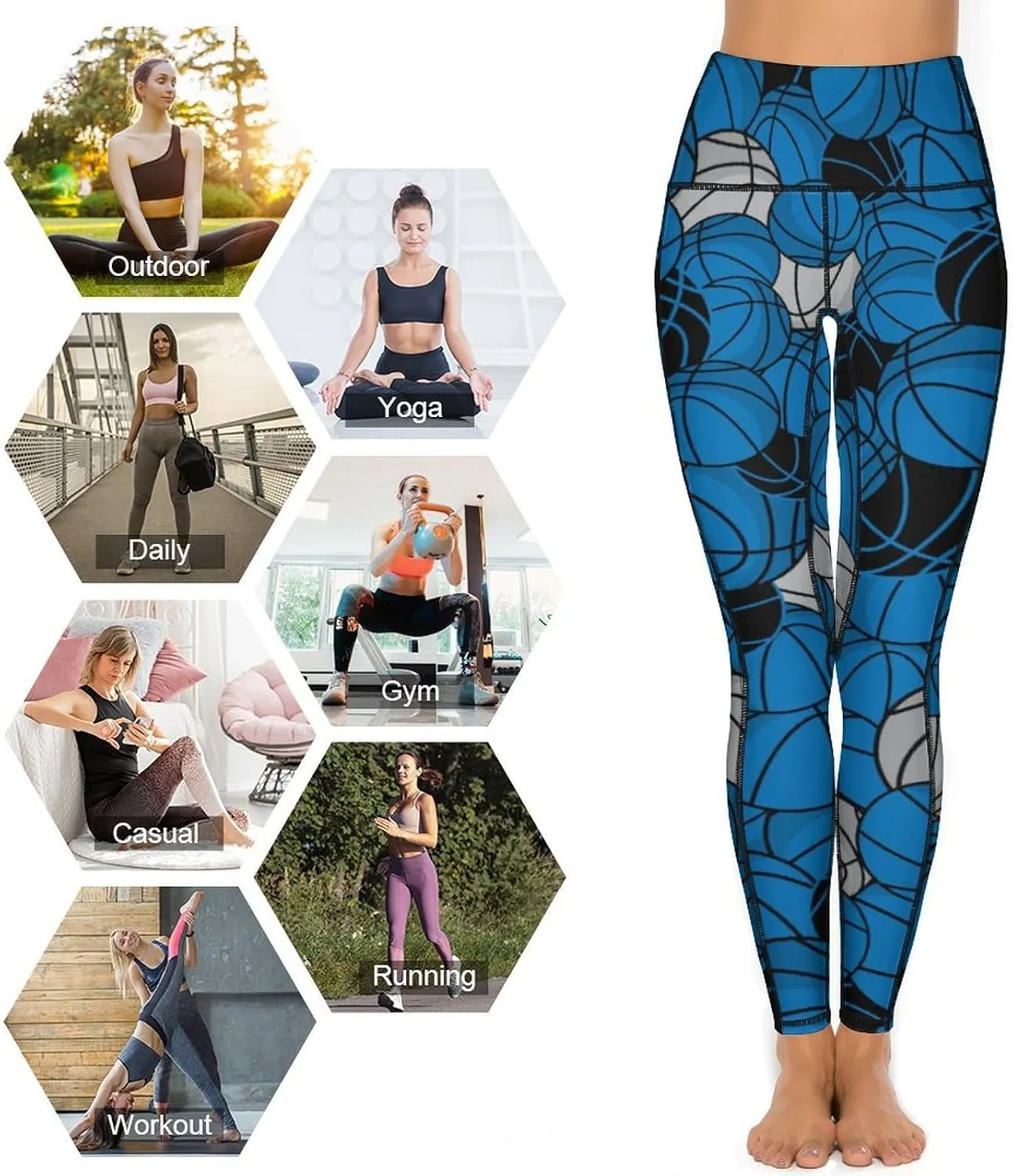 Women's Basketball High Waist Yoga Leggings with 2 Pockets Tummy Control Workout Yoga Pants