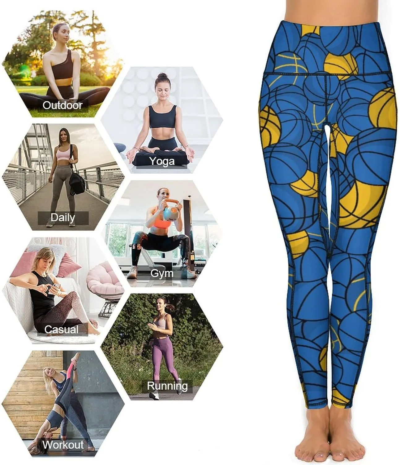 Women's Basketball High Waist Yoga Leggings with 2 Pockets Tummy Control Workout Yoga Pants