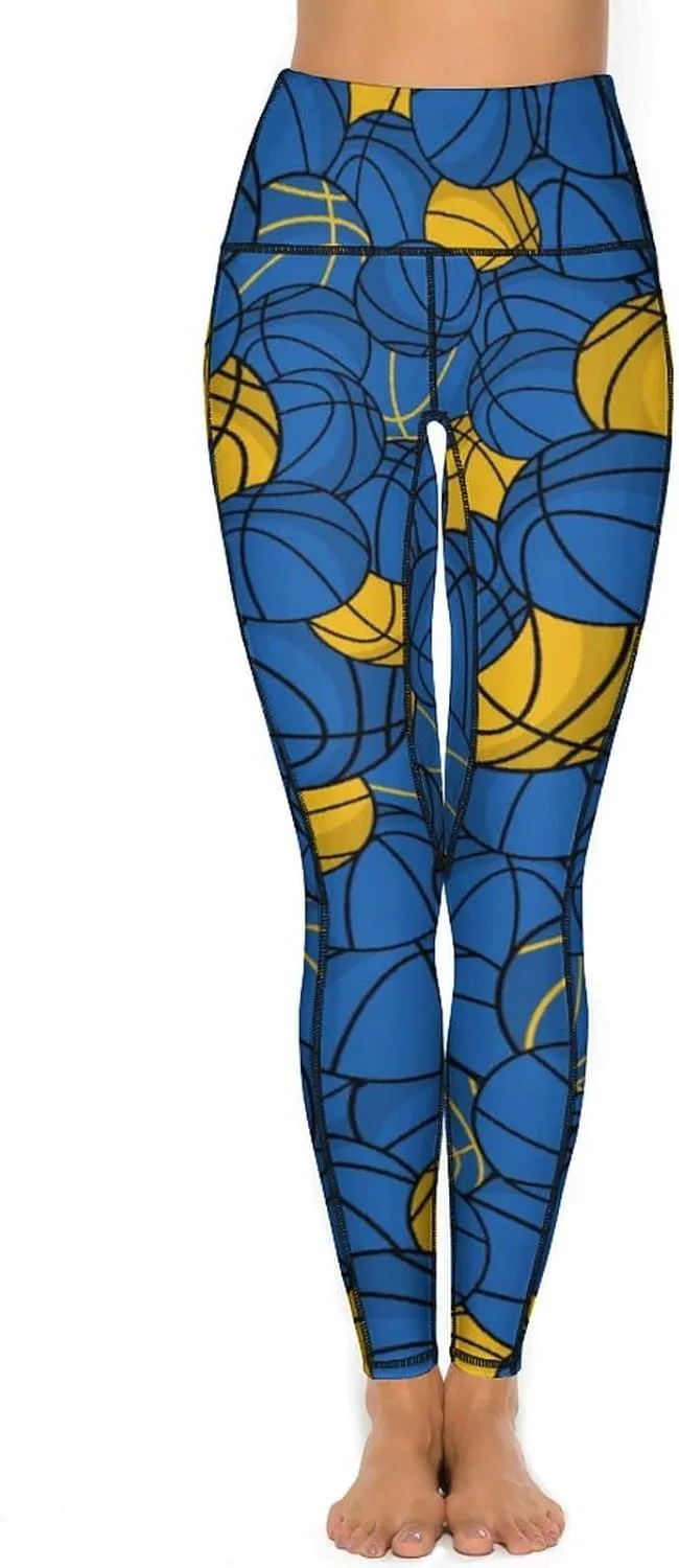 Women's Basketball High Waist Yoga Leggings with 2 Pockets Tummy Control Workout Yoga Pants