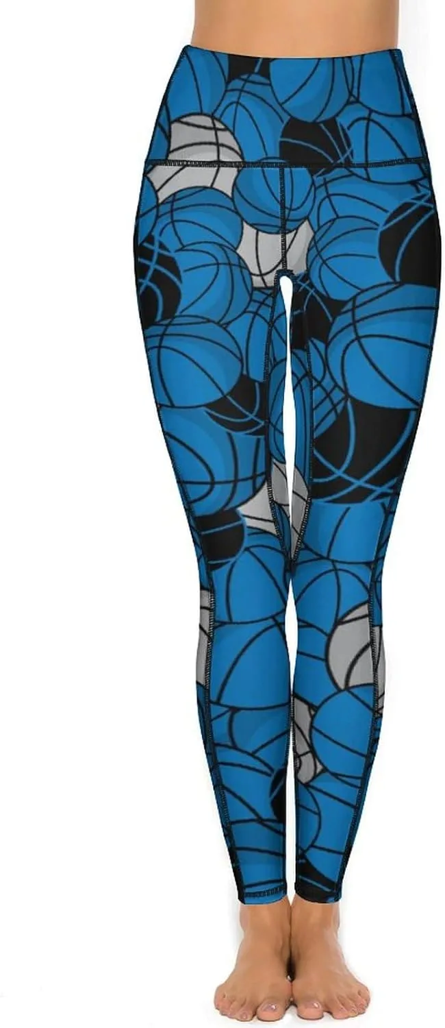 Women's Basketball High Waist Yoga Leggings with 2 Pockets Tummy Control Workout Yoga Pants