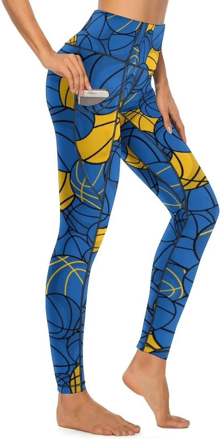 Women's Basketball High Waist Yoga Leggings with 2 Pockets Tummy Control Workout Yoga Pants