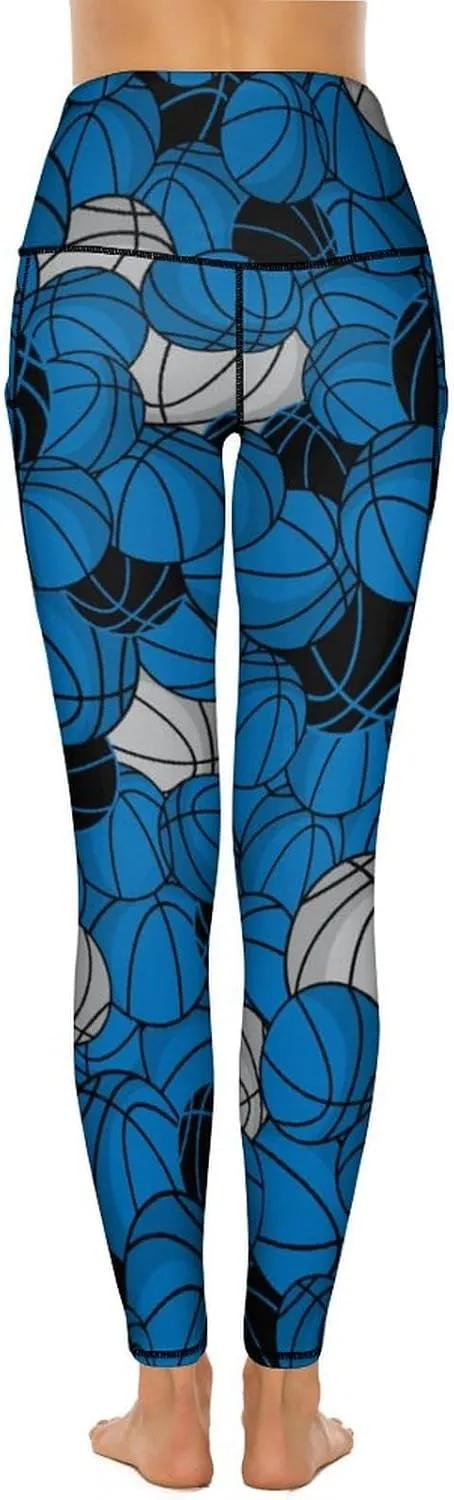 Women's Basketball High Waist Yoga Leggings with 2 Pockets Tummy Control Workout Yoga Pants