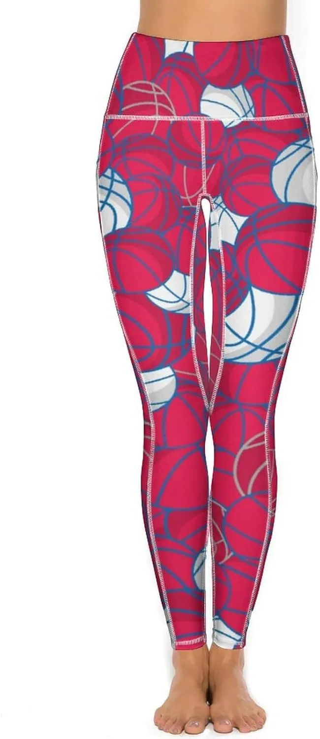 Women's Basketball High Waist Yoga Leggings with 2 Pockets Tummy Control Workout Yoga Pants