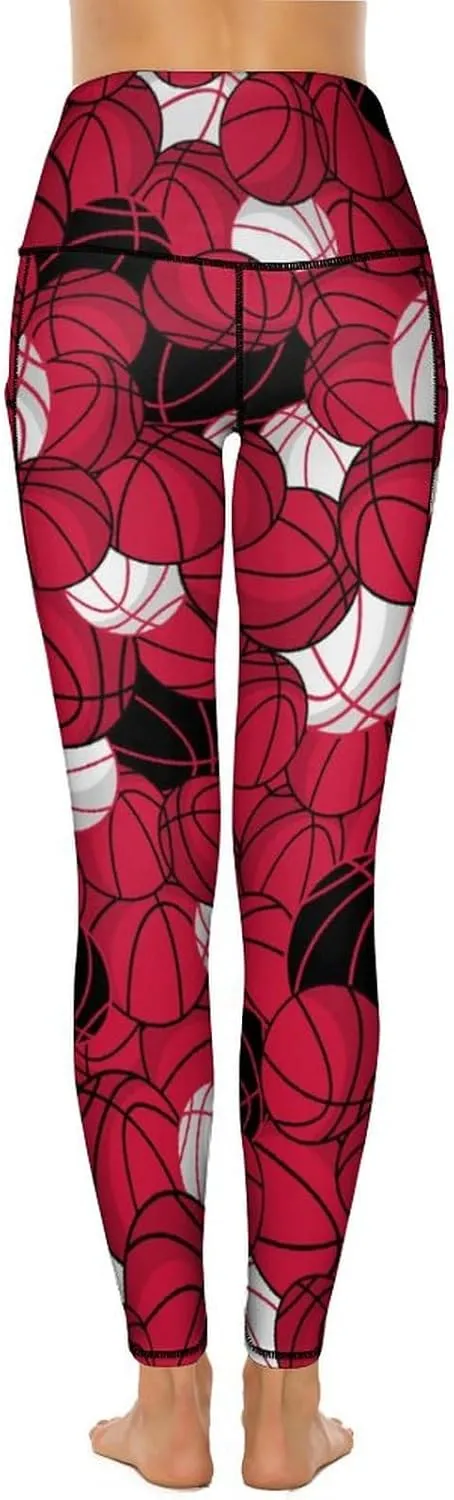 Women's Basketball High Waist Yoga Leggings with 2 Pockets Tummy Control Workout Yoga Pants