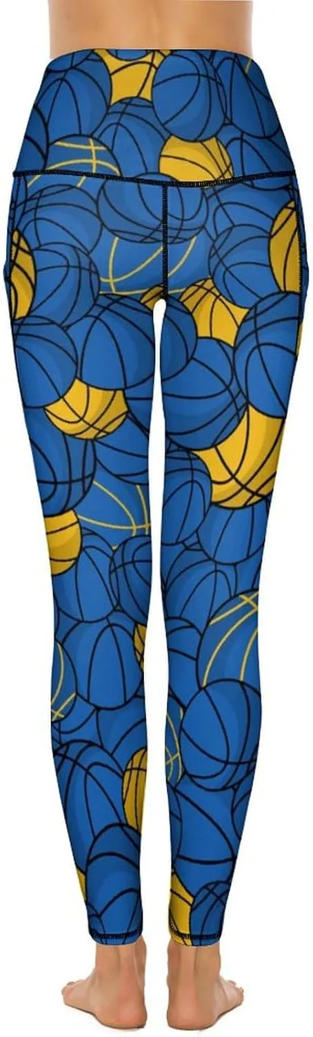 Women's Basketball High Waist Yoga Leggings with 2 Pockets Tummy Control Workout Yoga Pants