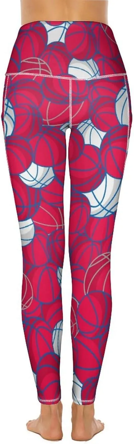 Women's Basketball High Waist Yoga Leggings with 2 Pockets Tummy Control Workout Yoga Pants