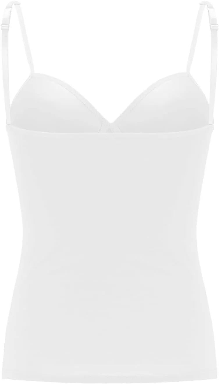Womens Camisole Tank Tops V Neck Built in Bra Tank Tops Casual Adjustable Spaghetti Strap Camisole Padded Tops