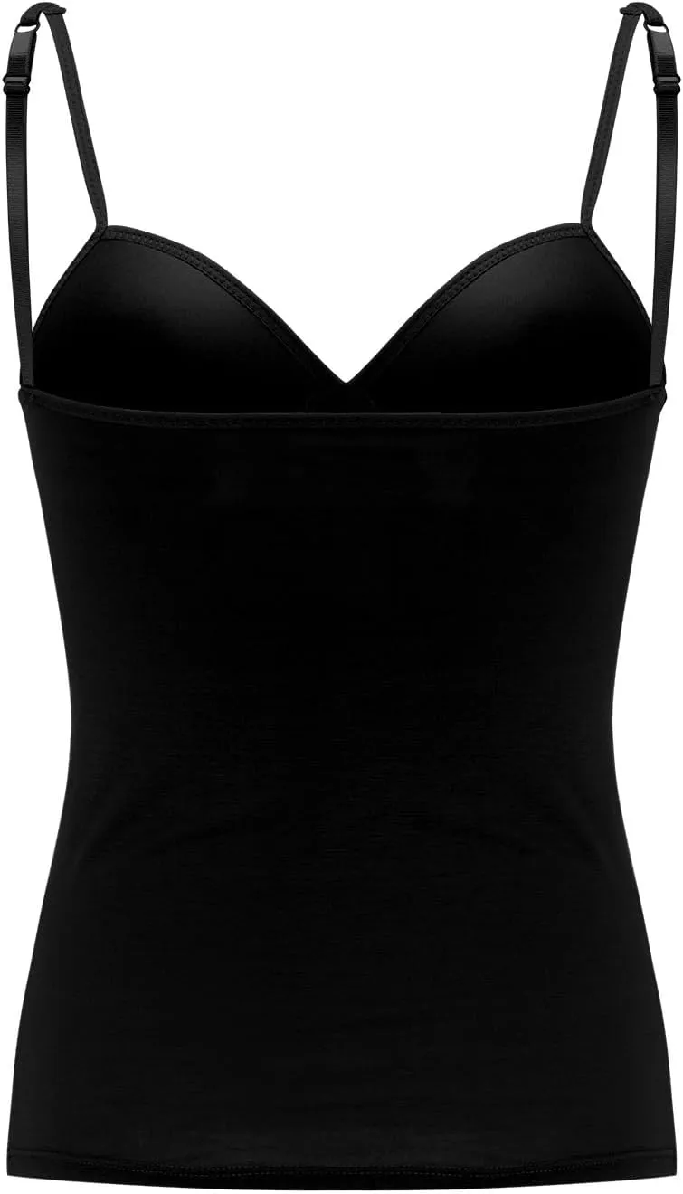 Womens Camisole Tank Tops V Neck Built in Bra Tank Tops Casual Adjustable Spaghetti Strap Camisole Padded Tops