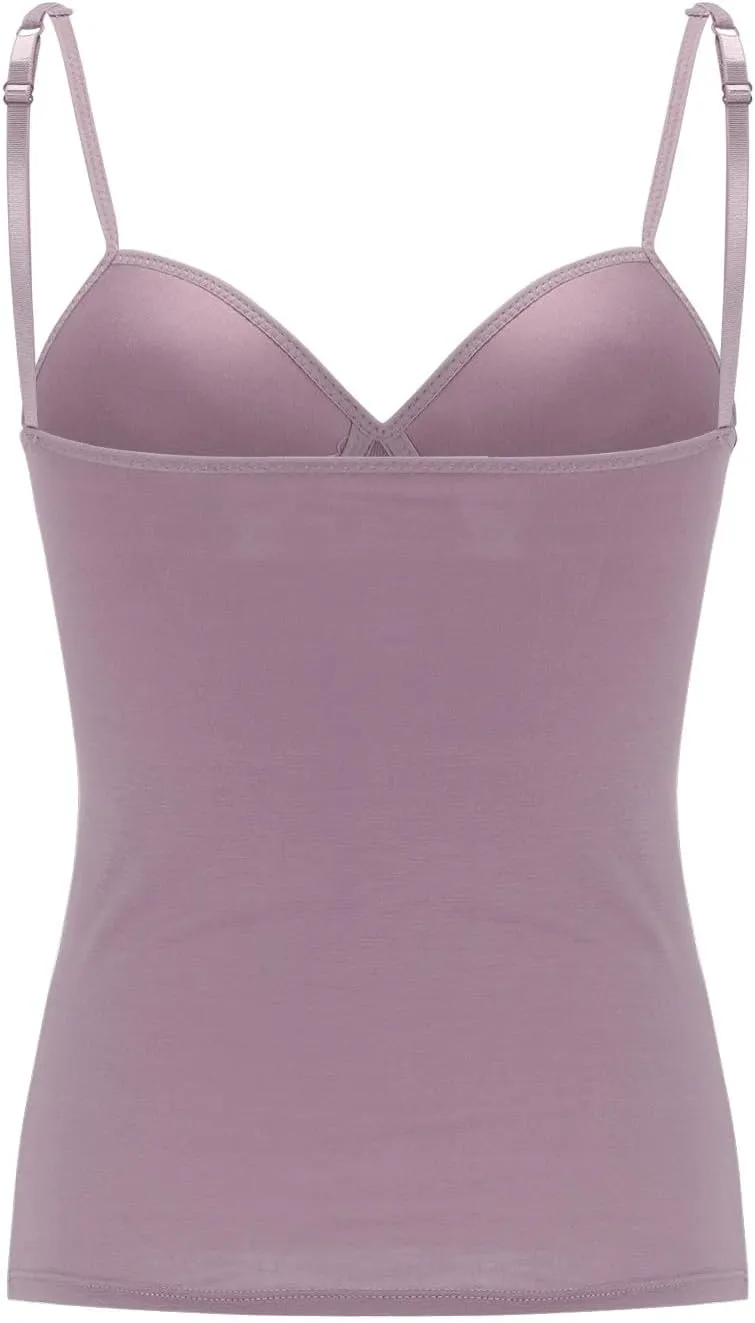 Womens Camisole Tank Tops V Neck Built in Bra Tank Tops Casual Adjustable Spaghetti Strap Camisole Padded Tops