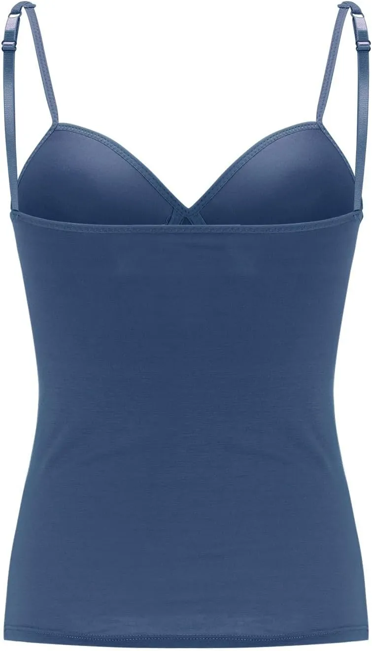 Womens Camisole Tank Tops V Neck Built in Bra Tank Tops Casual Adjustable Spaghetti Strap Camisole Padded Tops