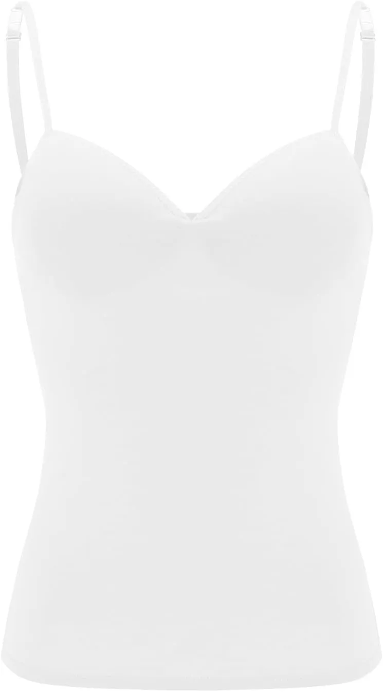Womens Camisole Tank Tops V Neck Built in Bra Tank Tops Casual Adjustable Spaghetti Strap Camisole Padded Tops