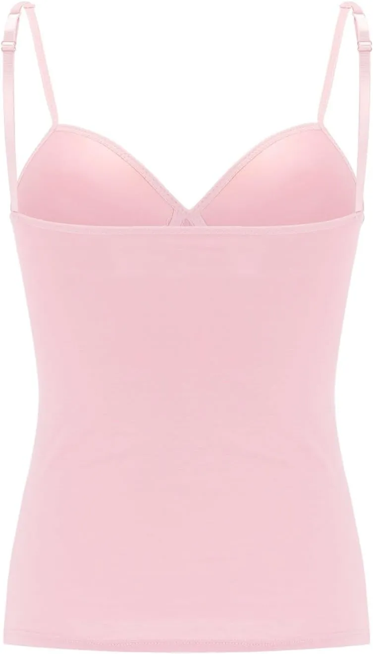 Womens Camisole Tank Tops V Neck Built in Bra Tank Tops Casual Adjustable Spaghetti Strap Camisole Padded Tops