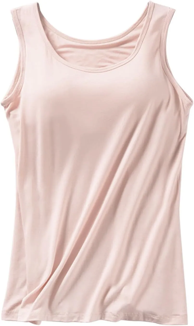 Women's Camisole with Built in Bra Shelf Padded Loose Fitting Tank Tops Spaghetti Strap Underwear Bottoming Shirts