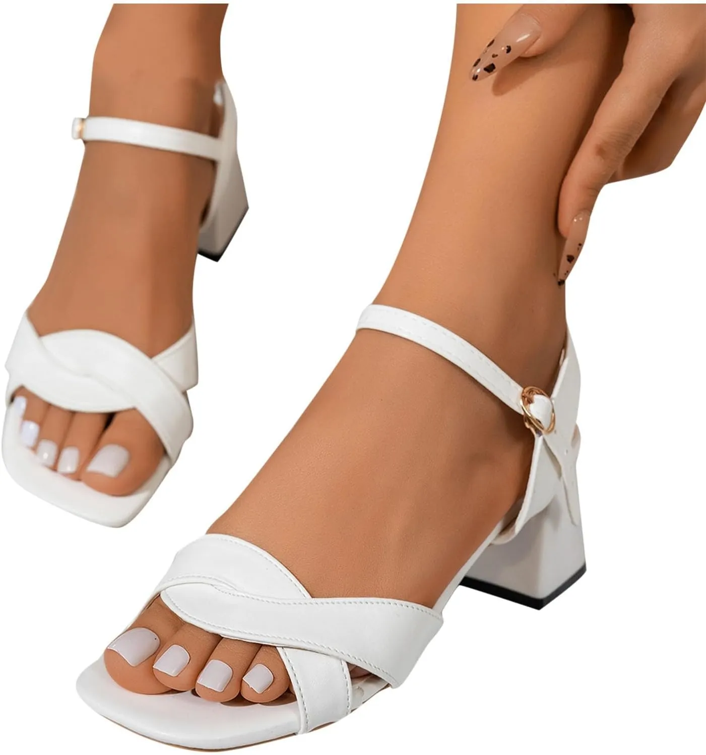 Women's Chunk Low Heel Pump Sandals Casual Dressy Open Toe Ankle Strap Block Heels Sandals Summer Party Dress Shoes