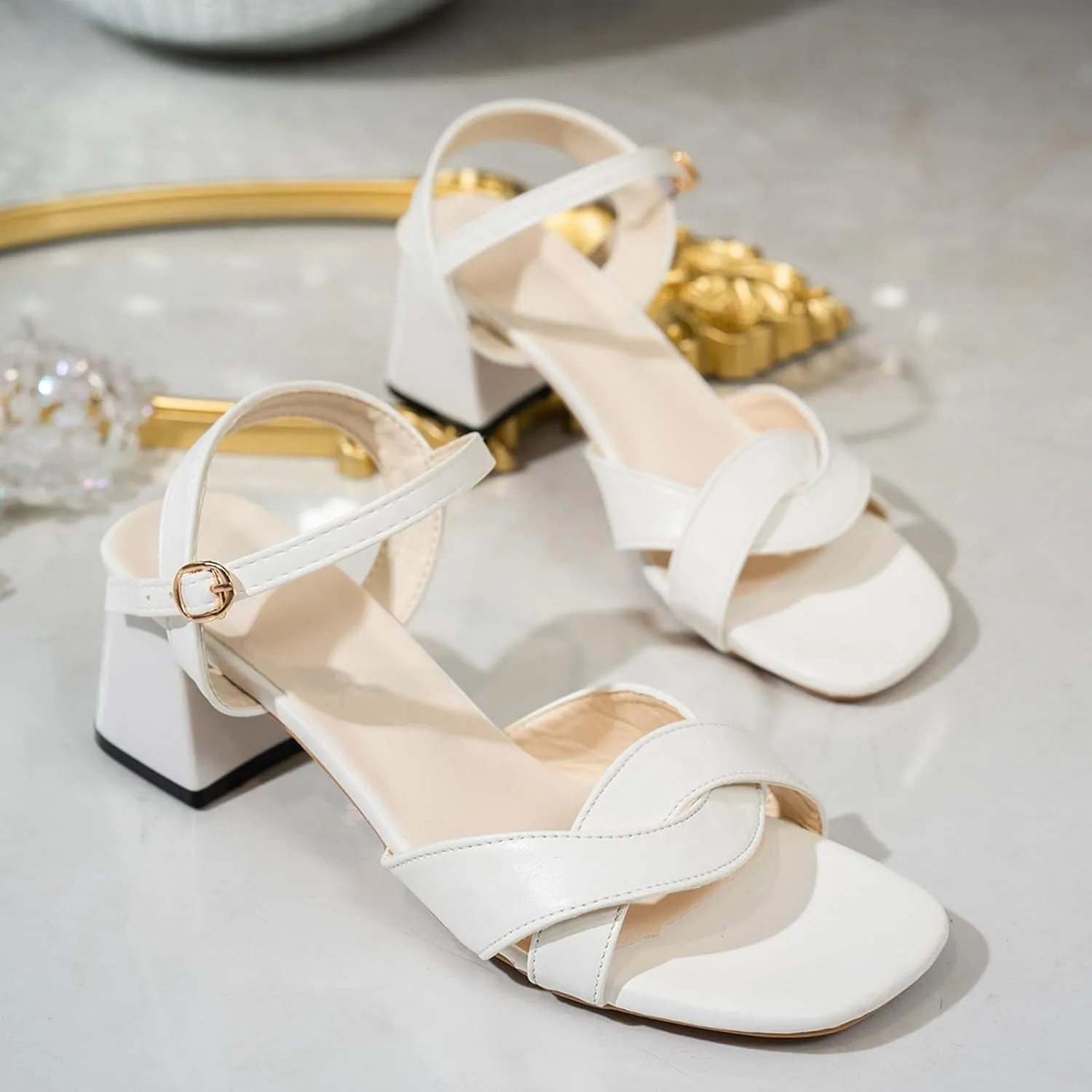 Women's Chunk Low Heel Pump Sandals Casual Dressy Open Toe Ankle Strap Block Heels Sandals Summer Party Dress Shoes